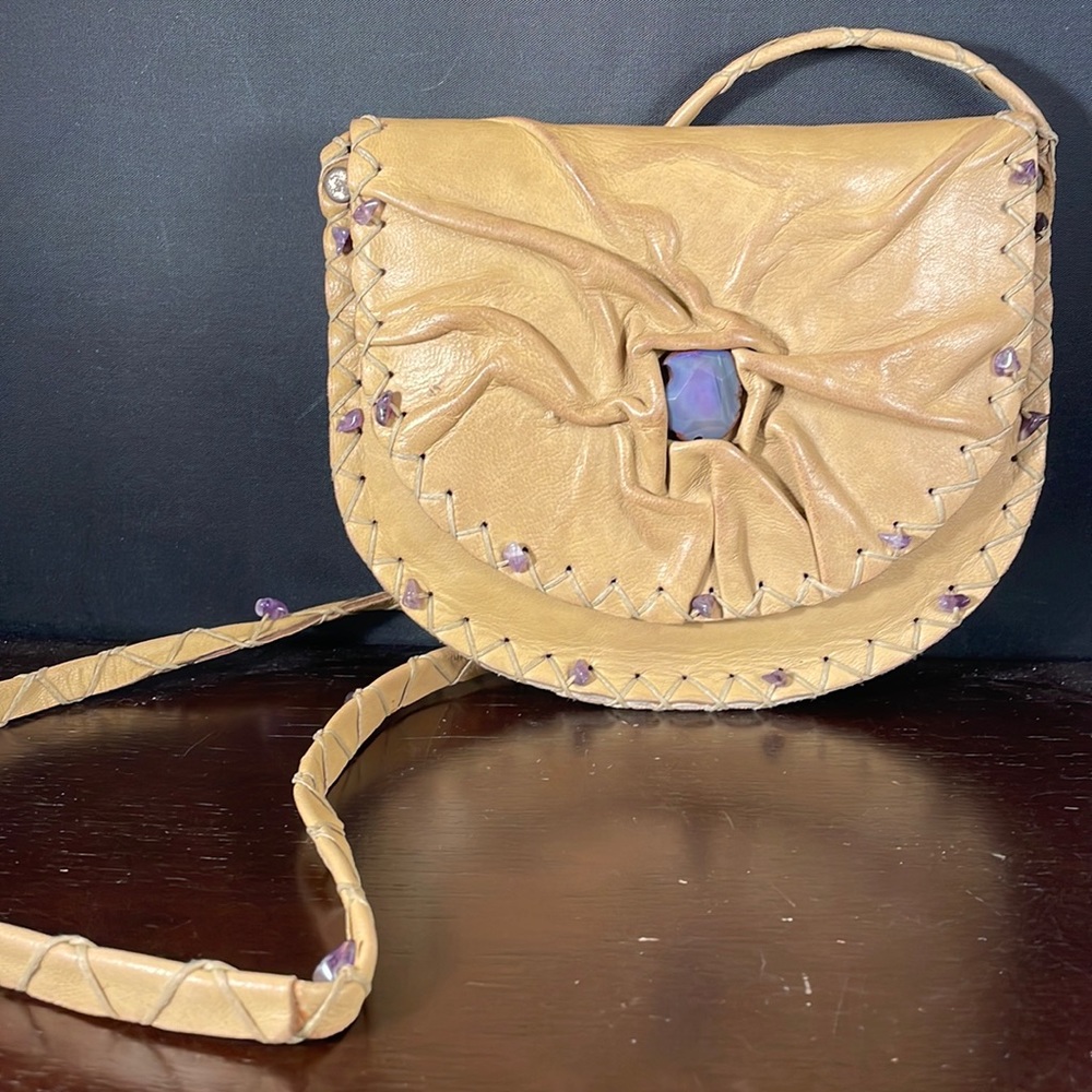 Mexican round crossbody with purple stone detail